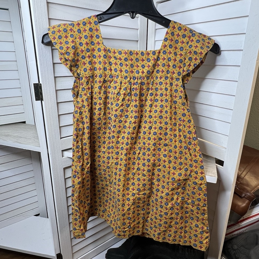 Vtg 70s Handmade Yellow Prairie Dress Floral Ruffle Pinafore Girls *Size In Info